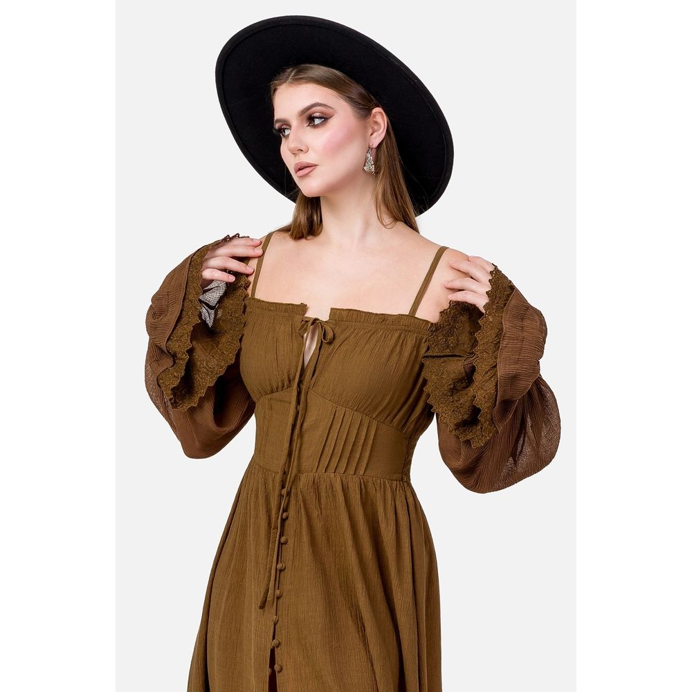 Restyle - Night calling Maxi langes Kleid - Braun